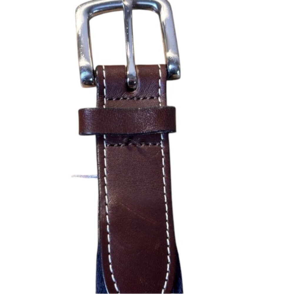 Vineyard Vines Golf Print Canvas Belt Brown Leather Trim Size 38 Preppy - Picture 3 of 5
